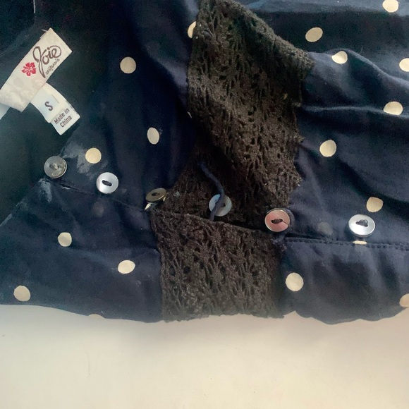 Joie VTG Y2K Navy Polka Dot Babydoll Crochet Trim Cami Top Size S - Picture 5 of 10